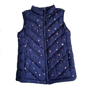 GAP Girls Star Printed Puffer Vest Jacket Size XL Navy Rose Gold Fall Winter